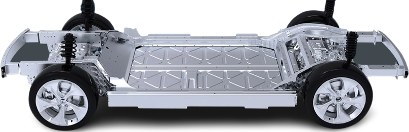 The AEP 3.0 skateboard platform with the battery pack in place