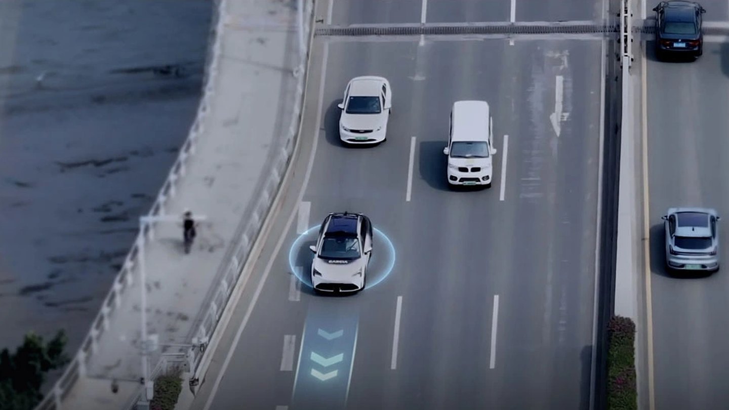 A Garcia-equipped car reading a multi-lane road from above